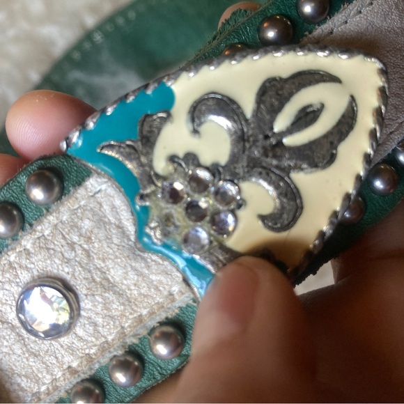 Western blue white rhinestone leather belt carnival cowgirl stage wear costume main image 9
